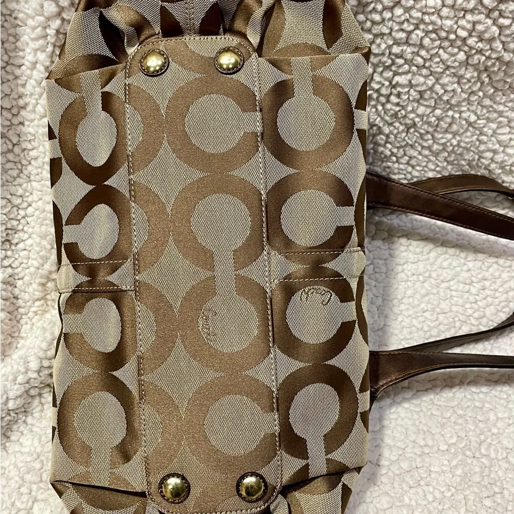 Coach Hobo Bronze Leather Signature Op Art Tote Bag With Hang Tags Y2K - Picture 9 of 16